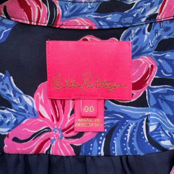 Lilly Pulitzer Gabriel Floral Tiered Mini Dress in Low Tide Navy Size 00 - Picture 7 of 9